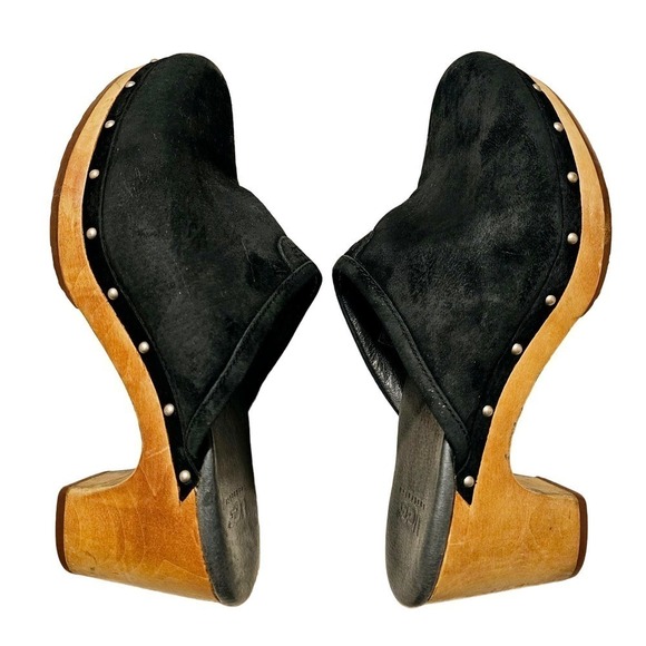 UGG black Suede Sz.9. UK7.5. ER.40. Mules. Wooden Heals. Slipon. Comfy. Leather - Picture 2 of 14